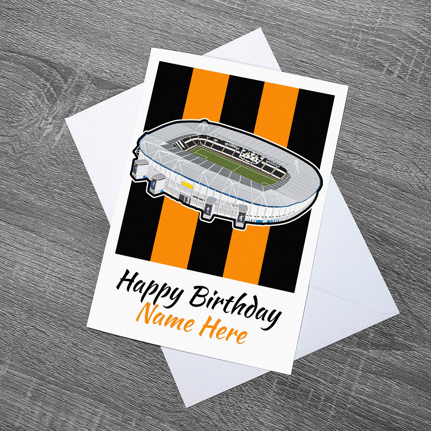 Hull City themed MKM Stadium Birthday card personalised custom