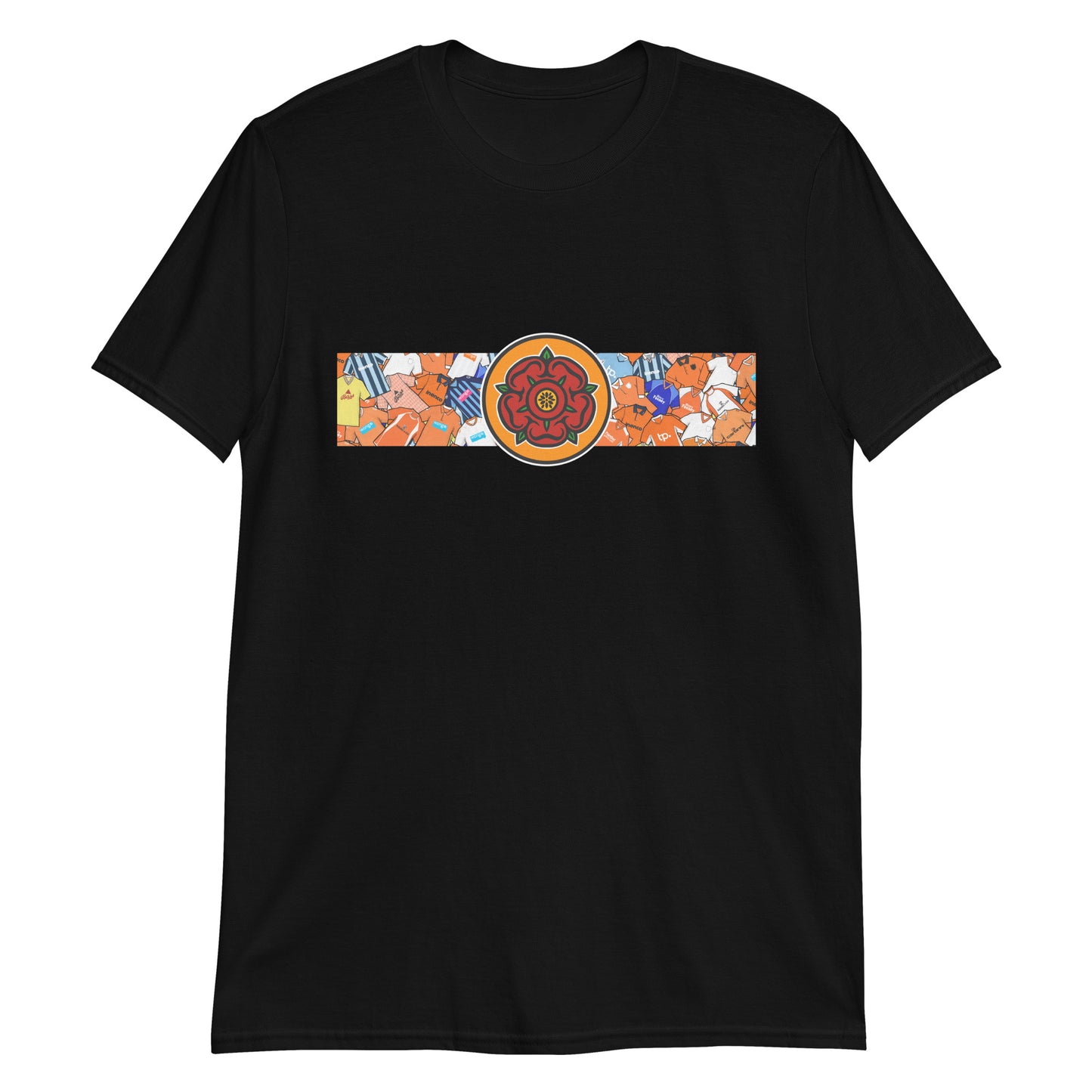 This T-shirt design celebrates Blackpool FC’s proud legacy, blending the club’s iconic tangerine and white with a bold, retro-inspired edge. Featuring classic jersey patterns and a central Lancashire Rose emblem, it pays homage to the passion and tradition of the Bloomfield Road faithful. A perfect fusion of vintage football heritage and contemporary streetwear—designed for true Seasiders supporters