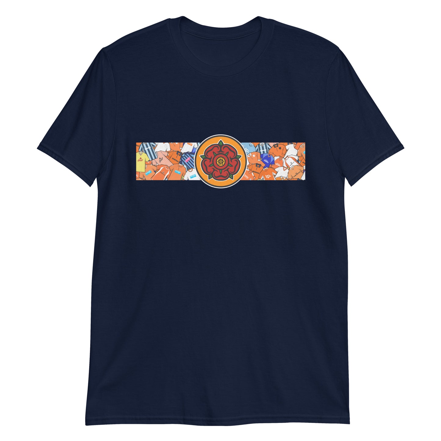 This T-shirt design celebrates Blackpool FC’s proud legacy, blending the club’s iconic tangerine and white with a bold, retro-inspired edge. Featuring classic jersey patterns and a central Lancashire Rose emblem, it pays homage to the passion and tradition of the Bloomfield Road faithful. A perfect fusion of vintage football heritage and contemporary streetwear—designed for true Seasiders supporters