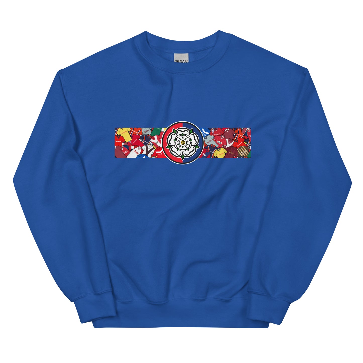 Celebrate your Minstermen pride with this York City FC-inspired retro football sweatshirt, featuring a bold central white rose of Yorkshire design. This unisex pullover blends vintage kit aesthetics with cosy, everyday comfort—perfect for chilly match days at the LNER Community Stadium, pub nights, or laid-back casual wear. The design pays homage to classic York City jerseys while proudly honouring the club’s rich history and Yorkshire roots. A must-have gift or wardrobe essential for loyal supporters