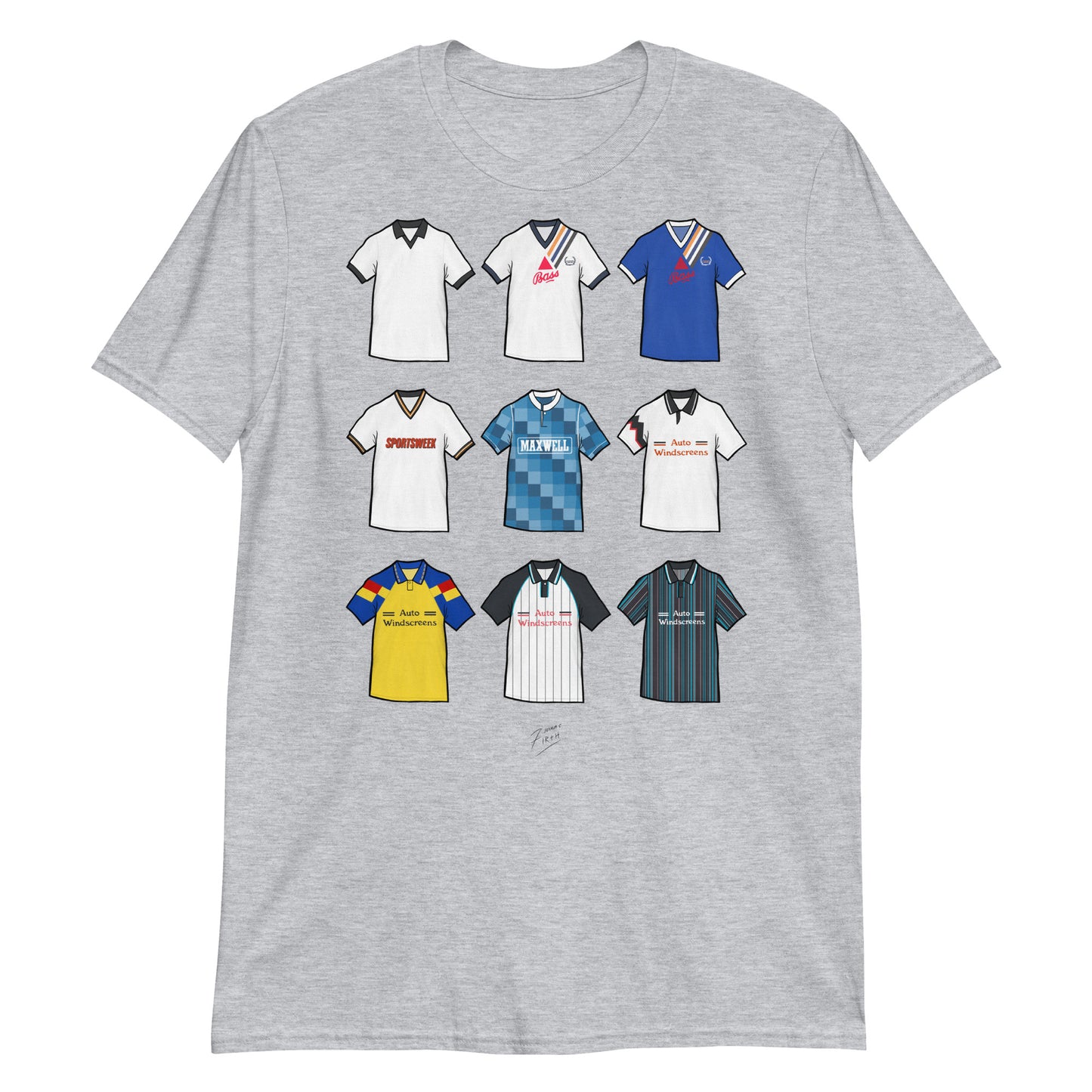 Celebrate your Rams pride with this Derby County FC T-shirt, designed for fans who love classic football style. Featuring detailed artwork showcasing 9 iconic Derby County shirts from the club’s history, this retro-style T-shirt highlights the club’s rich heritage and timeless football culture. Perfect for match days, casual wear, or as a Derby County football gift, it combines vintage-inspired design with modern comfort. A must-have T-shirt for true Derby County fans
