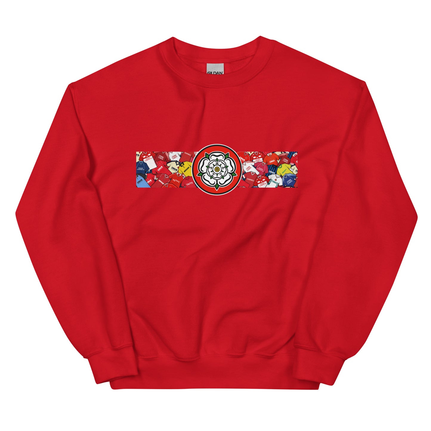 Celebrate your Tykes pride with this Barnsley FC–inspired retro football sweatshirt, featuring a bold central white rose of Yorkshire design. This unisex pullover blends vintage kit aesthetics with cosy, everyday comfort—perfect for chilly match days at Oakwell, pub nights, or laid-back casual wear. The design pays homage to classic Barnsley jerseys while proudly honouring the club’s rich history and Yorkshire roots. A must-have gift or wardrobe essential for loyal supporters