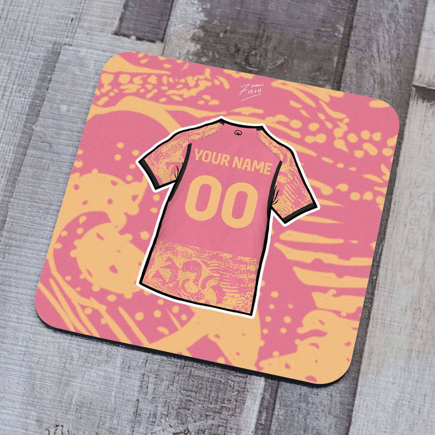 Coaster inspired by the Leeds United third shirt of 2023/24, fully customisable and personalised coaster