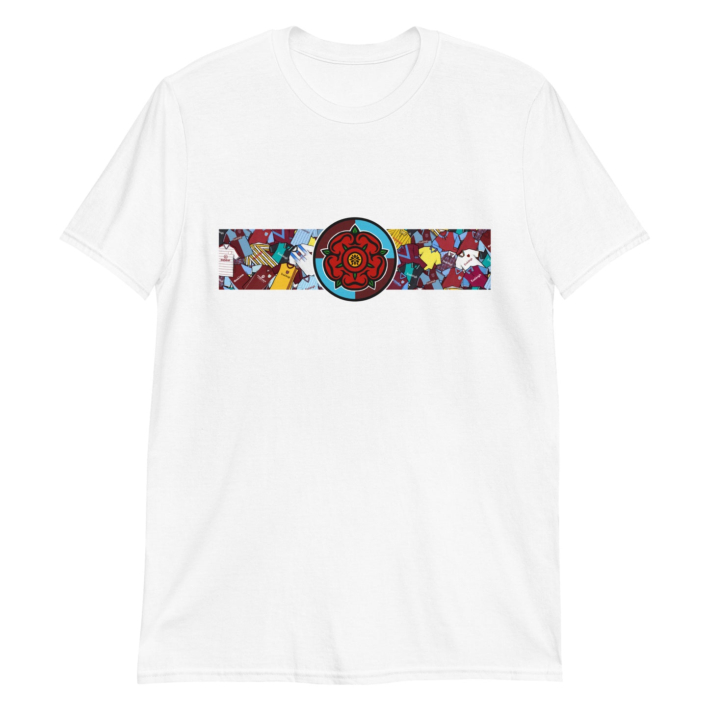 This T-shirt design pays tribute to Burnley FC’s rich heritage, blending the club’s iconic claret and blue with a bold, retro-inspired look. Featuring classic jersey patterns and a central Lancashire Rose emblem, it honors the pride and passion of the Turf Moor faithful. A perfect mix of vintage football style and modern streetwear—crafted for true Clarets supporters