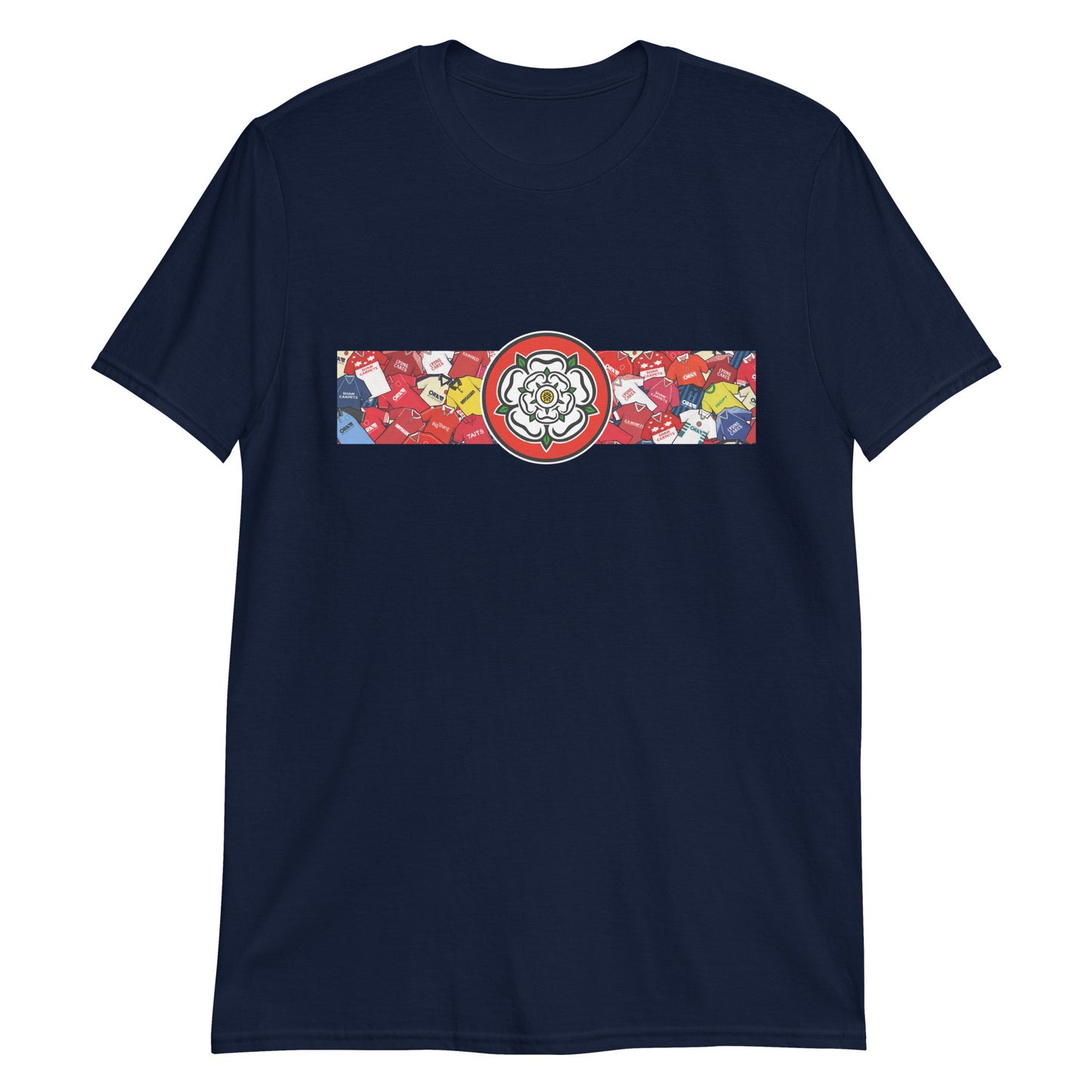 This T-shirt design celebrates Barnsley FC’s proud legacy, blending the club’s iconic red with a bold, retro-inspired edge. Featuring classic jersey patterns and a central Yorkshire rose emblem, it pays homage to the passion and tradition of the Oakwell faithful. A perfect fusion of vintage football heritage and contemporary streetwear—designed for true Tykes supporters. Navy blue colour