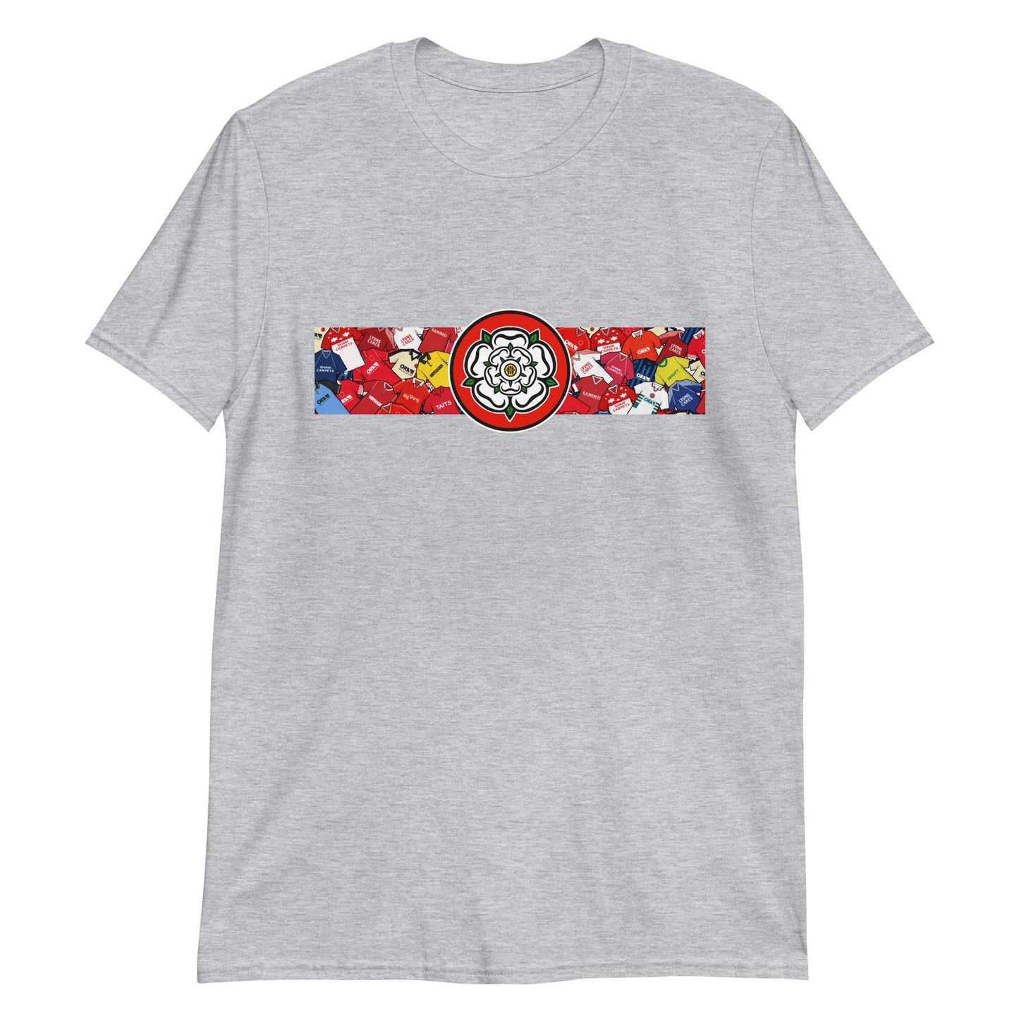 This T-shirt design celebrates Barnsley FC’s proud legacy, blending the club’s iconic red with a bold, retro-inspired edge. Featuring classic jersey patterns and a central Yorkshire rose emblem, it pays homage to the passion and tradition of the Oakwell faithful. A perfect fusion of vintage football heritage and contemporary streetwear—designed for true Tykes supporters. Colour is GREY