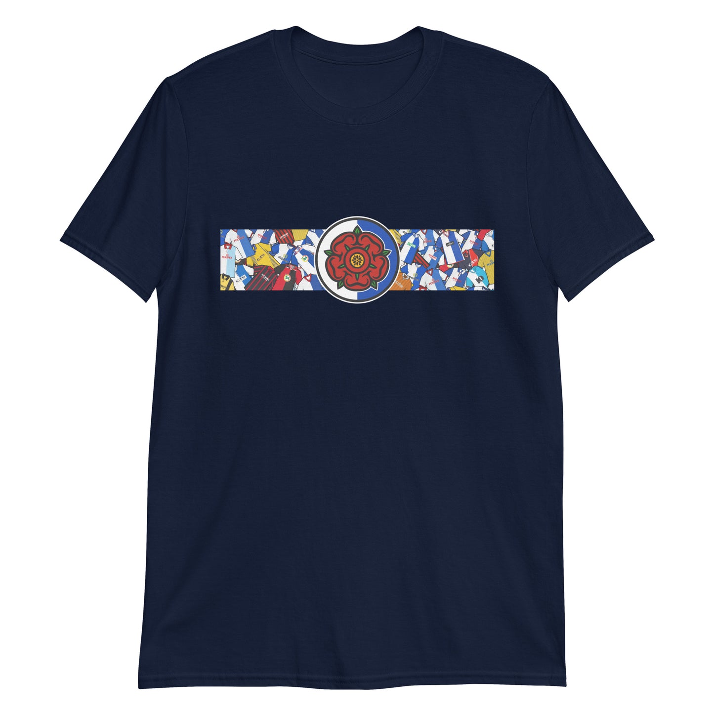 This T-shirt design celebrates Blackburn Rovers’ rich football heritage, combining the club’s iconic blue and white halves with a bold, retro-inspired aesthetic. Featuring classic kit patterns and a central Red Rose of Lancashire emblem, it honors the deep-rooted pride and tradition of the Ewood Park faithful. A perfect blend of vintage football culture and modern streetwear—crafted for true Rovers supporters