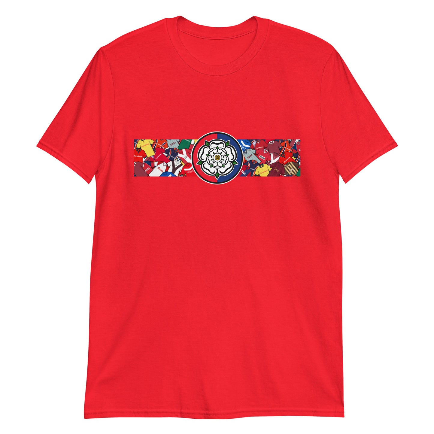 This T-shirt design celebrates York City FC’s proud legacy, blending the club’s iconic red and blue with a bold, retro-inspired edge. Featuring classic jersey patterns and a central White Rose of Yorkshire emblem, it pays homage to the passion and tradition of the Bootham Crescent faithful. A perfect fusion of vintage football heritage and contemporary streetwear—designed for true Minstermen supporters