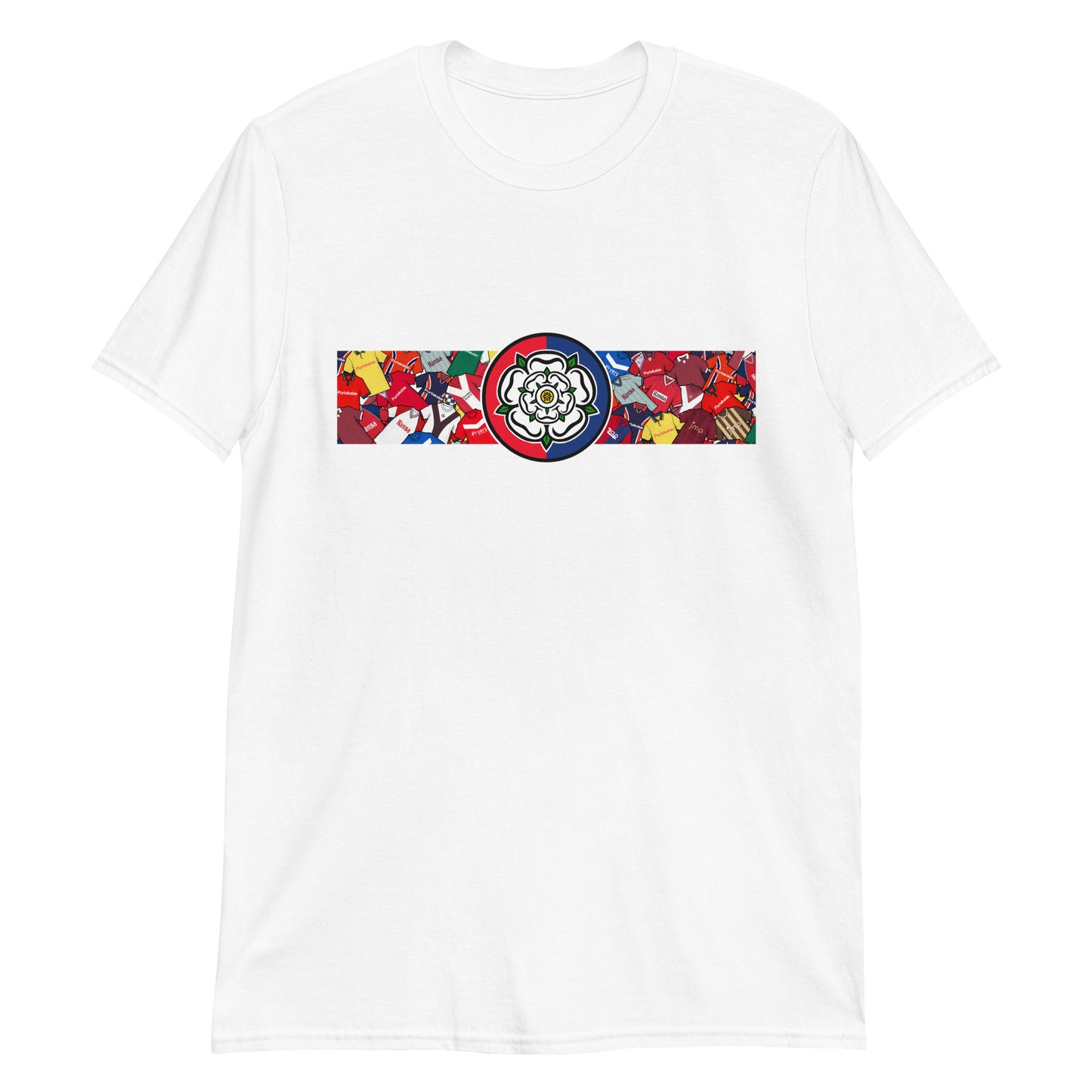 This T-shirt design celebrates York City FC’s proud legacy, blending the club’s iconic red and blue with a bold, retro-inspired edge. Featuring classic jersey patterns and a central White Rose of Yorkshire emblem, it pays homage to the passion and tradition of the Bootham Crescent faithful. A perfect fusion of vintage football heritage and contemporary streetwear—designed for true Minstermen supporters