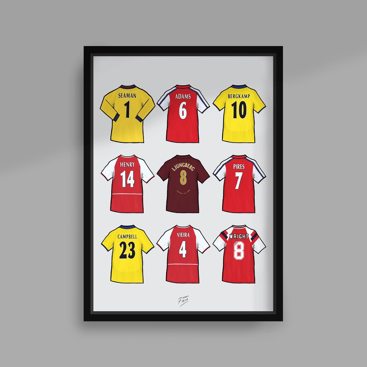 Poster print featuring legendary names that have played football for Arsenal Football