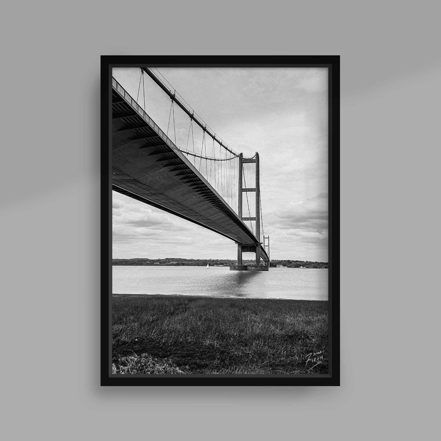 Black & White photograph of the Humber Bridge from Barton-Upon-Humber, Northern Lincolnshire