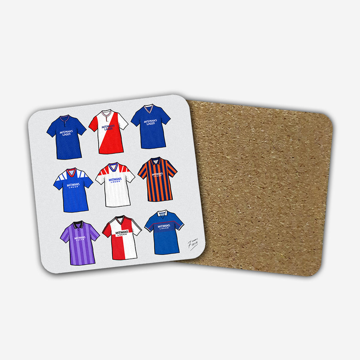 Rangers Retro Shirts Memorabilia Hand Sublimated Football Coaster