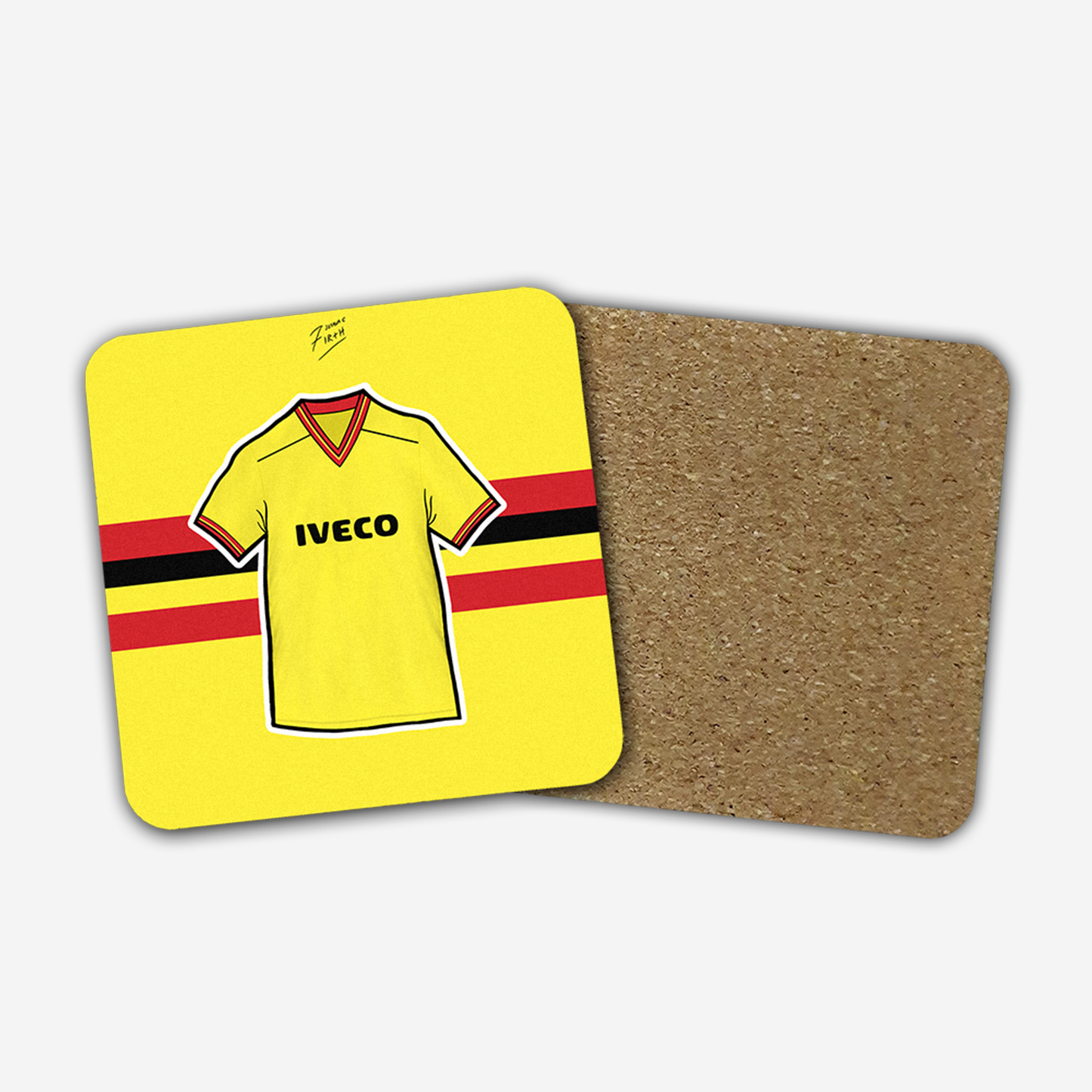 Watford 1982-85 Home Shirt Memorabilia Hand Sublimated Football Coaster