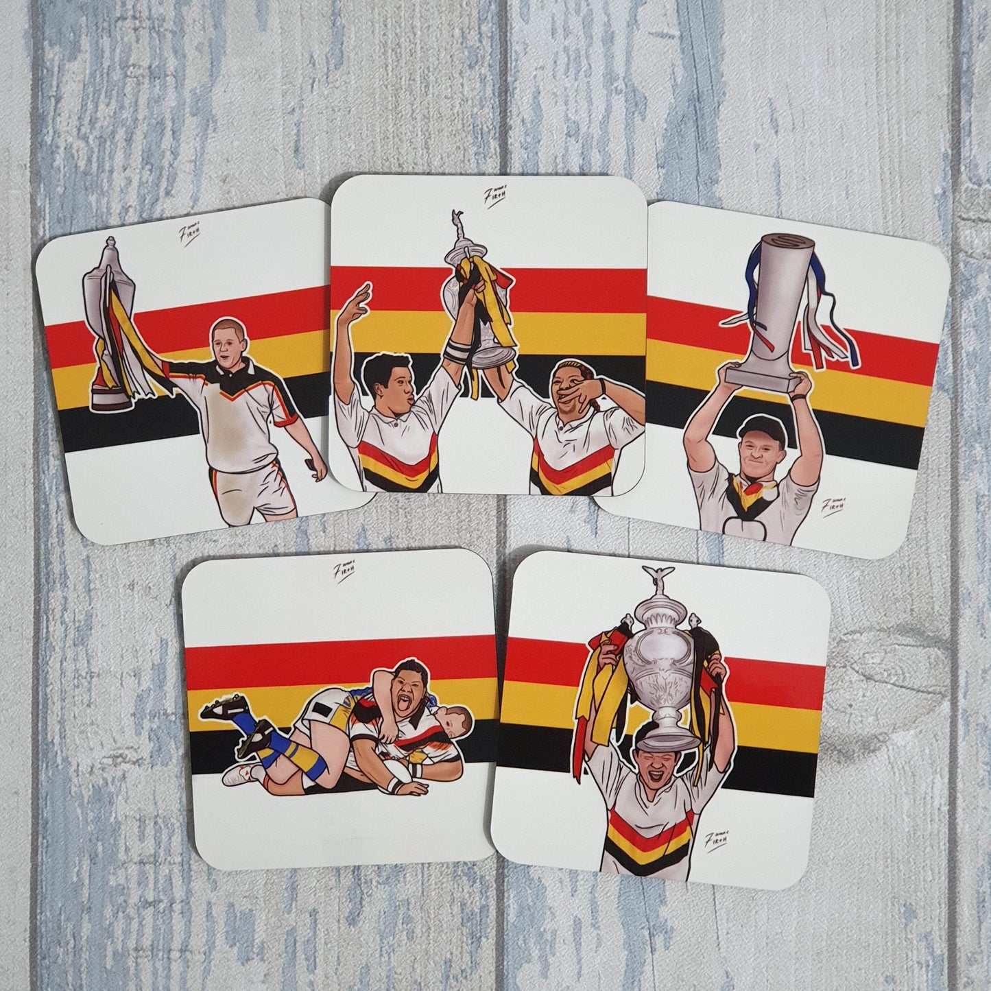 Bradford Rugby League Beer Mat Collection (Set Of 5) Original Artwork Design Hand Sublimated Design