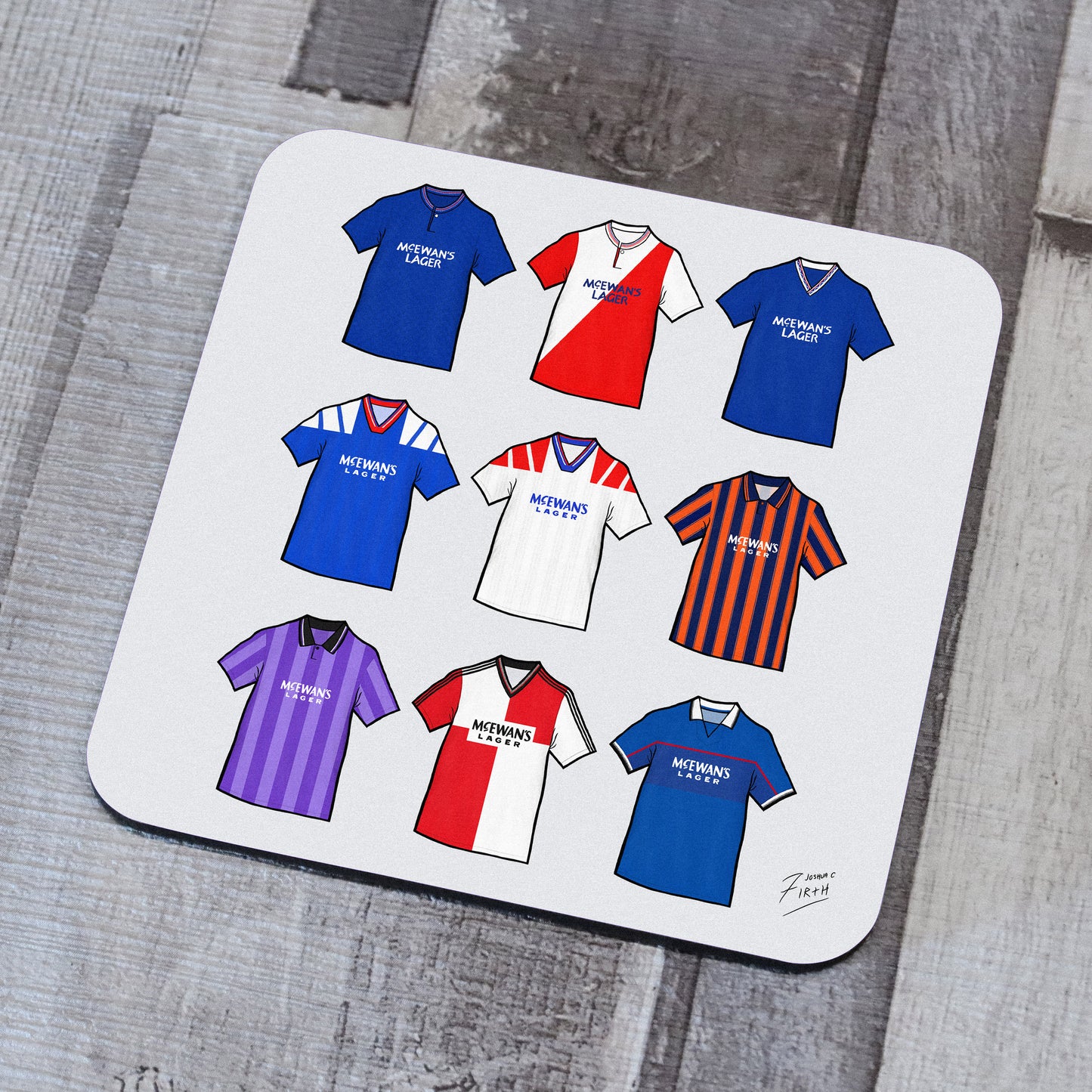 Rangers Retro Shirts Memorabilia Hand Sublimated Football Coaster