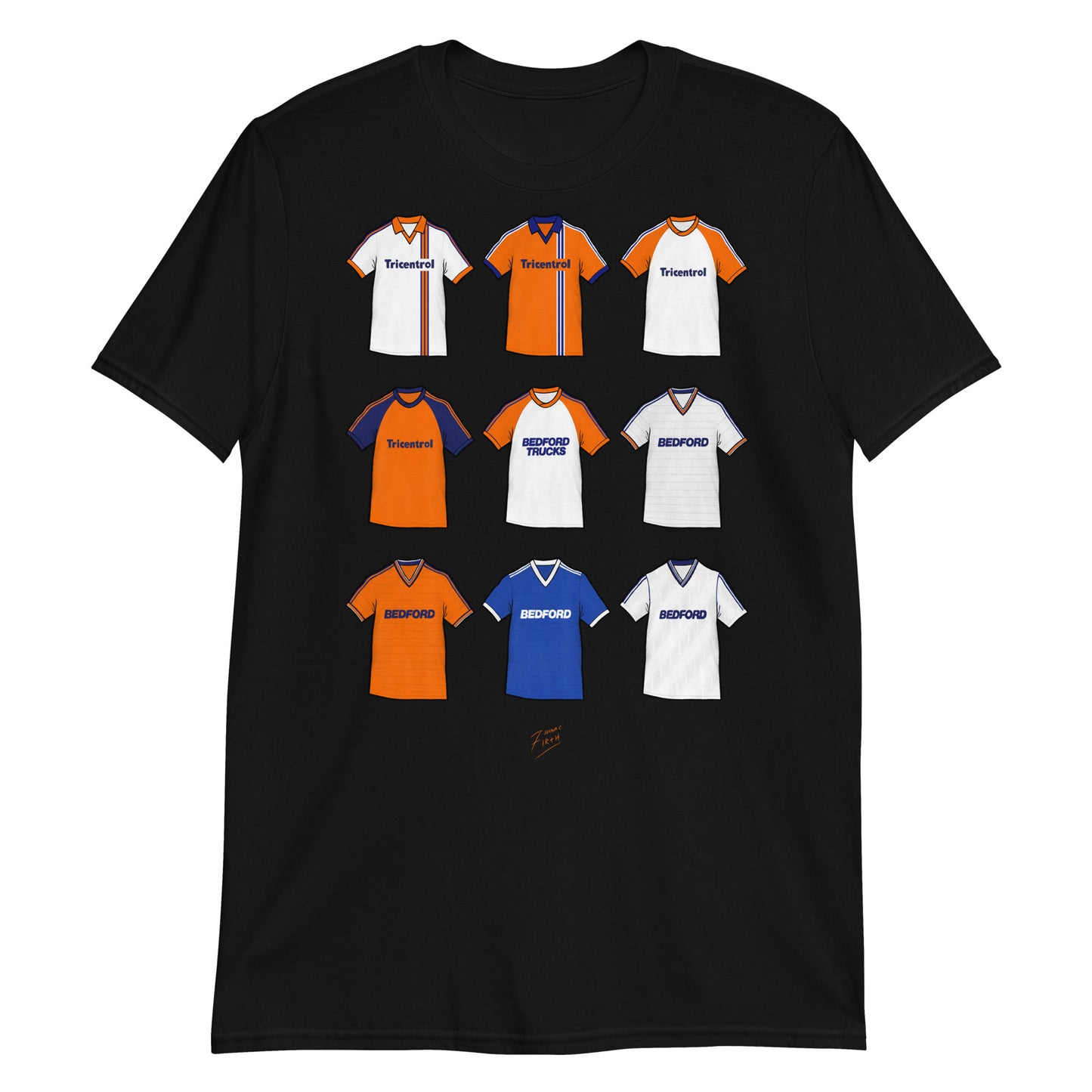 Black Luton Town Football Club themed football t-shirt, a must have for any Hatters fan