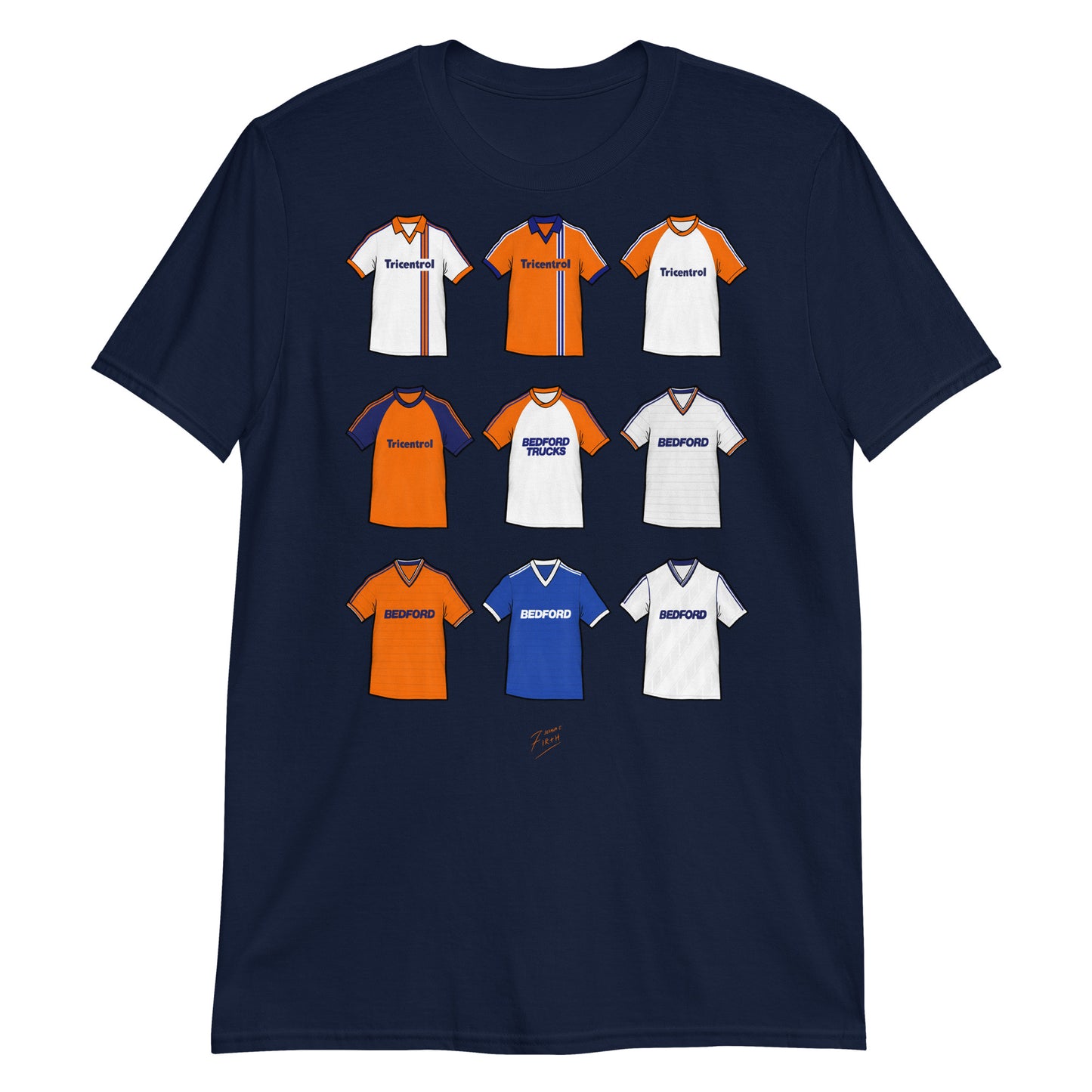 Navy Blue Luton Town Football Club themed football t-shirt, a must have for any Hatters fan
