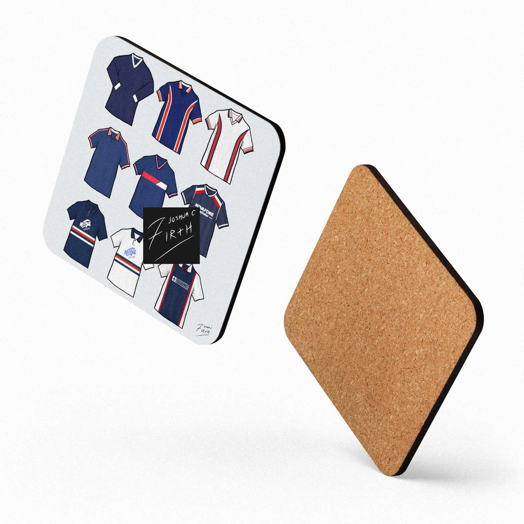 Handmade retro Dundee FC inspired football shirt coaster featuring a classic vintage kit design. A unique Dundee FC fan gift, football memorabilia collectible, and stylish home decor accessory for match day drinks, desks, and coffee tables.

