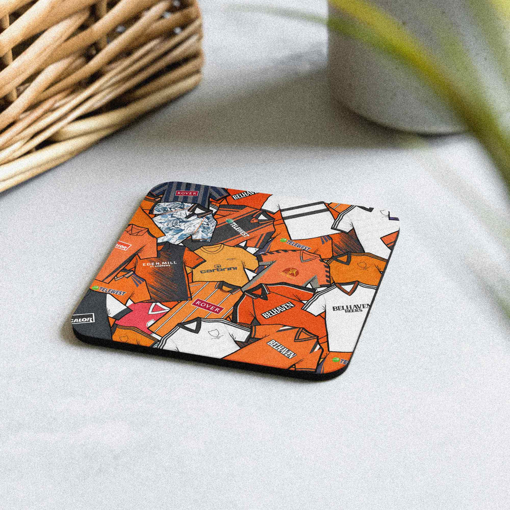 This football coaster is a mashup of the Dundee United shirts of the past, inspired by the classic style of the past. 