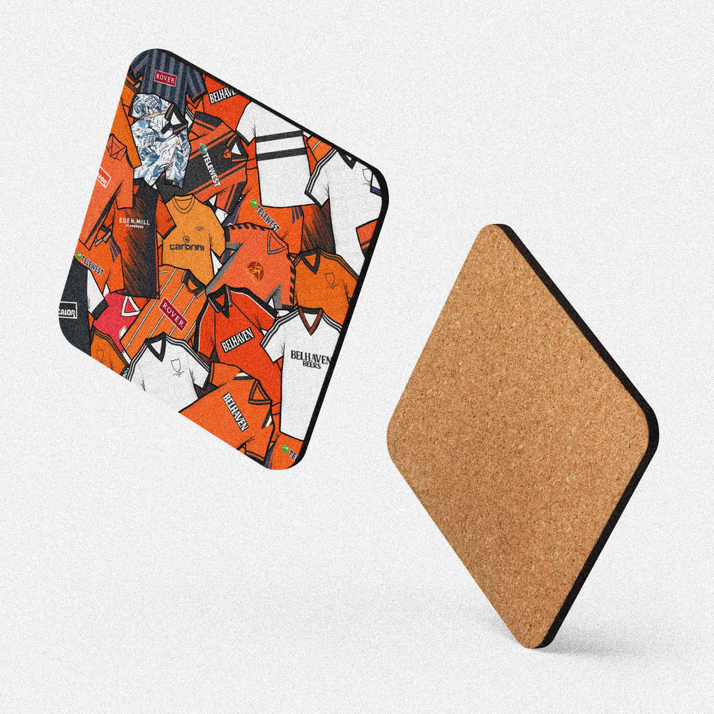 This football coaster is a mashup of the Dundee United shirts of the past, inspired by the classic style of the past. 