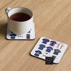 Handmade retro Dundee FC inspired football shirt coaster featuring a classic vintage kit design. A unique Dundee FC fan gift, football memorabilia collectible, and stylish home decor accessory for match day drinks, desks, and coffee tables.
