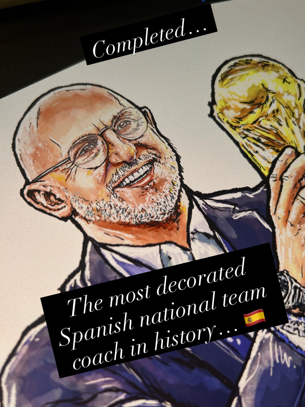 My artwork features a close-up of legendary Spanish football manager Luis de la Fuente.  He’s credited with bringing success back to Spain, winning the World Cup in 2026 – a truly remarkable achievement. 