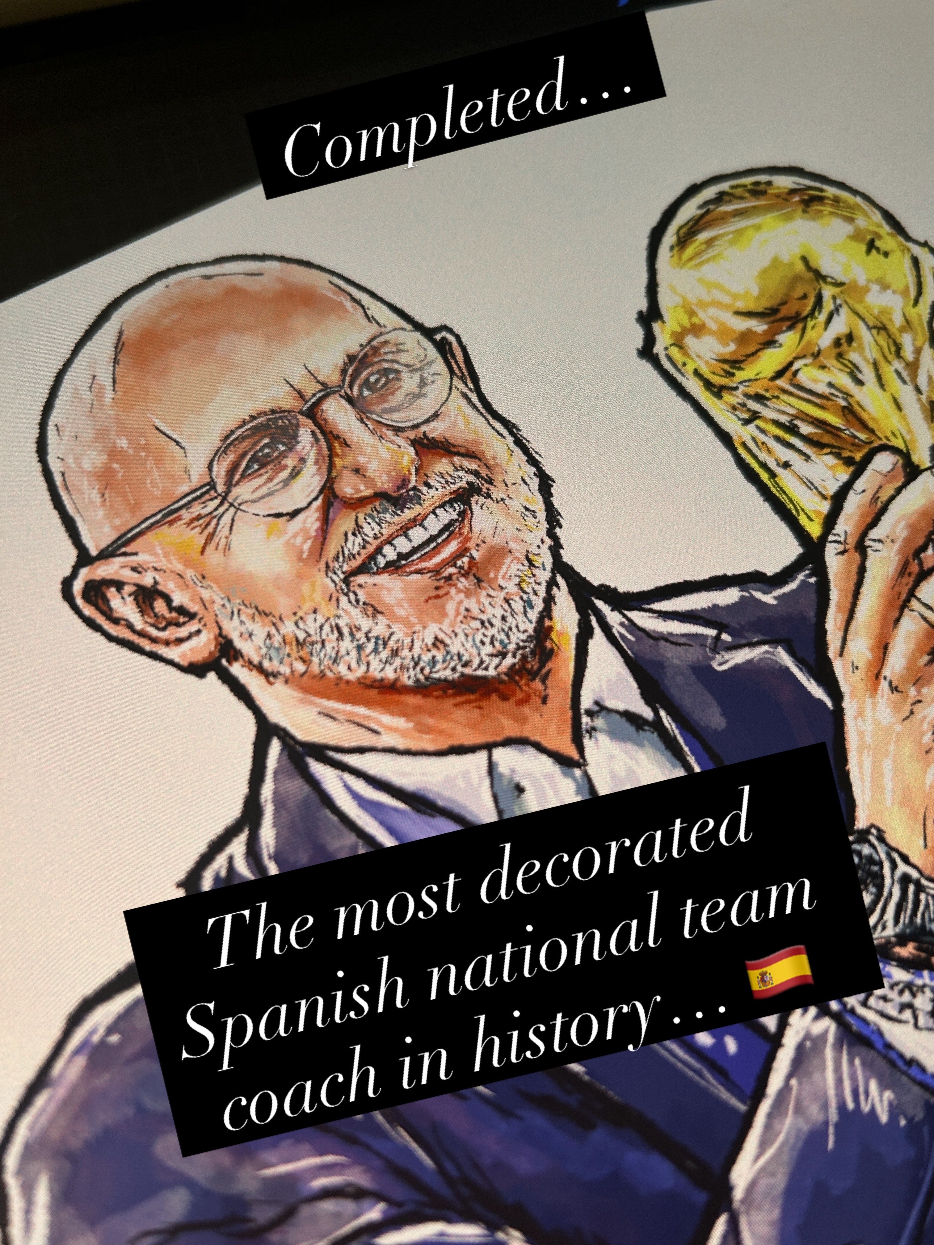 My artwork features a close-up of legendary Spanish football manager Luis de la Fuente.  He’s credited with bringing success back to Spain, winning the World Cup in 2026 – a truly remarkable achievement. 