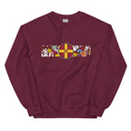 A detailed view of the Northampton Town FC retro sweatshirt featuring a bold Northamptonshire flag and a vintage collage of classic Cobblers football shirts on the front. This stylish design celebrates the proud history and heritage of Northampton Town Football Club. Perfect for match days, casual wear, or as a thoughtful gift for any supporter, this sweatshirt captures true Cobblers pride and timeless football spirit in a classic retro look.