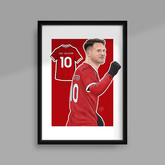 Football poster print of new Liverpool Football signing, Argentine Alexis Mac Allister. 