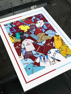 urnley FC Retro Shirts Art Print featuring 25 meticulously hand-drawn classic football shirts, highlighting the club’s most iconic kits across the decades. This unique artwork pays tribute to the Clarets’ rich heritage and ever-evolving style, brought to life through detailed, vintage-inspired illustrations
