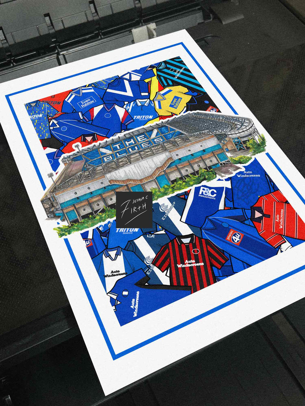 Birmingham City FC Kit Collage Retro Shirts & Stadium Football Print