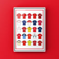 Barnsley FC Retro Shirts Art Print featuring 25 hand-drawn classic football shirts, showcasing the club’s most iconic kits through the years. A celebration of the Tykes’ proud history and evolving style, captured in detailed, vintage-inspired illustrations