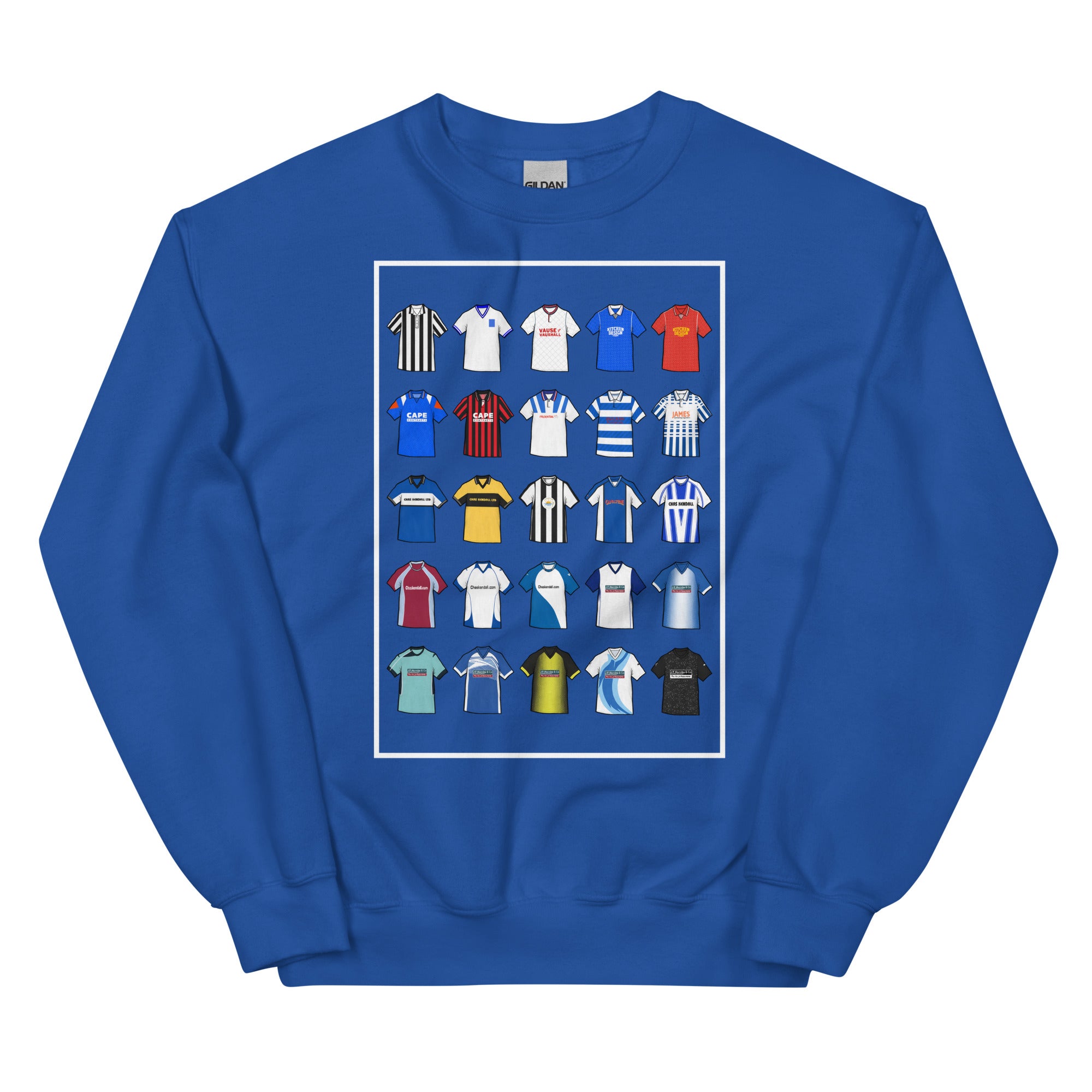 This sweatshirt design takes its cue from the iconic blue and white of Barrow AFC, blending vintage jersey textures with a bold, modern edge. With subtle nods to classic kits and the club’s proud history, it’s a tribute to the enduring legacy of the Bluebirds—crafted for comfort, built for true supporters