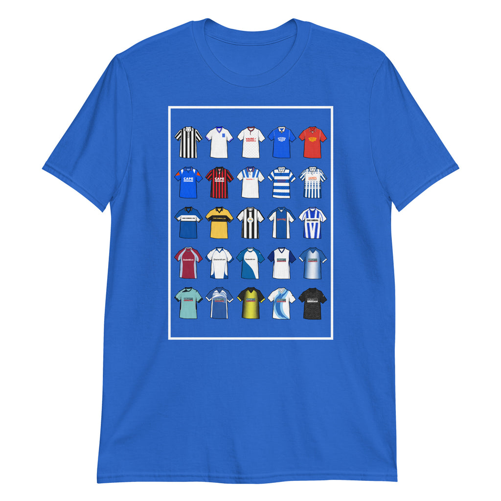This T-shirt design draws inspiration from Barrow AFC’s iconic football shirts, showcasing bold blue and white elements with a modern twist. Featuring vintage jersey patterns and textured details, it pays tribute to the club’s proud heritage and lasting legacy. A perfect blend of classic football culture and fresh, contemporary style—made for true Bluebirds fans