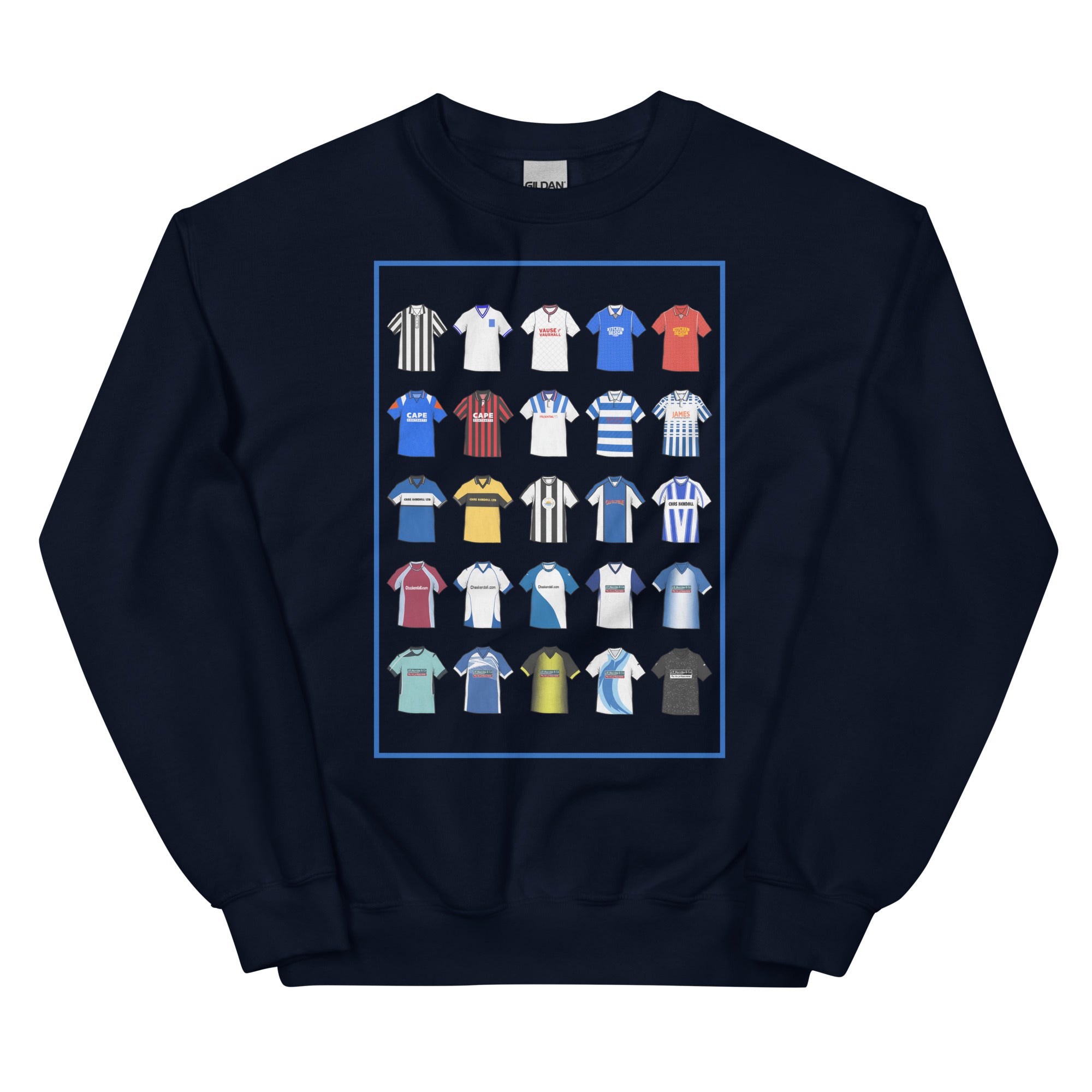 This sweatshirt design takes its cue from the iconic blue and white of Barrow AFC, blending vintage jersey textures with a bold, modern edge. With subtle nods to classic kits and the club’s proud history, it’s a tribute to the enduring legacy of the Bluebirds—crafted for comfort, built for true supporters