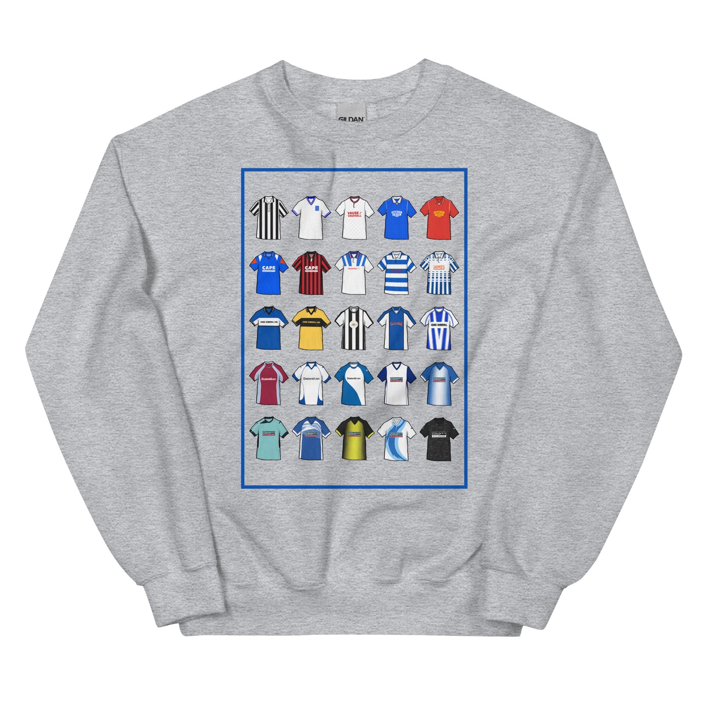 This sweatshirt design takes its cue from the iconic blue and white of Barrow AFC, blending vintage jersey textures with a bold, modern edge. With subtle nods to classic kits and the club’s proud history, it’s a tribute to the enduring legacy of the Bluebirds—crafted for comfort, built for true supporters