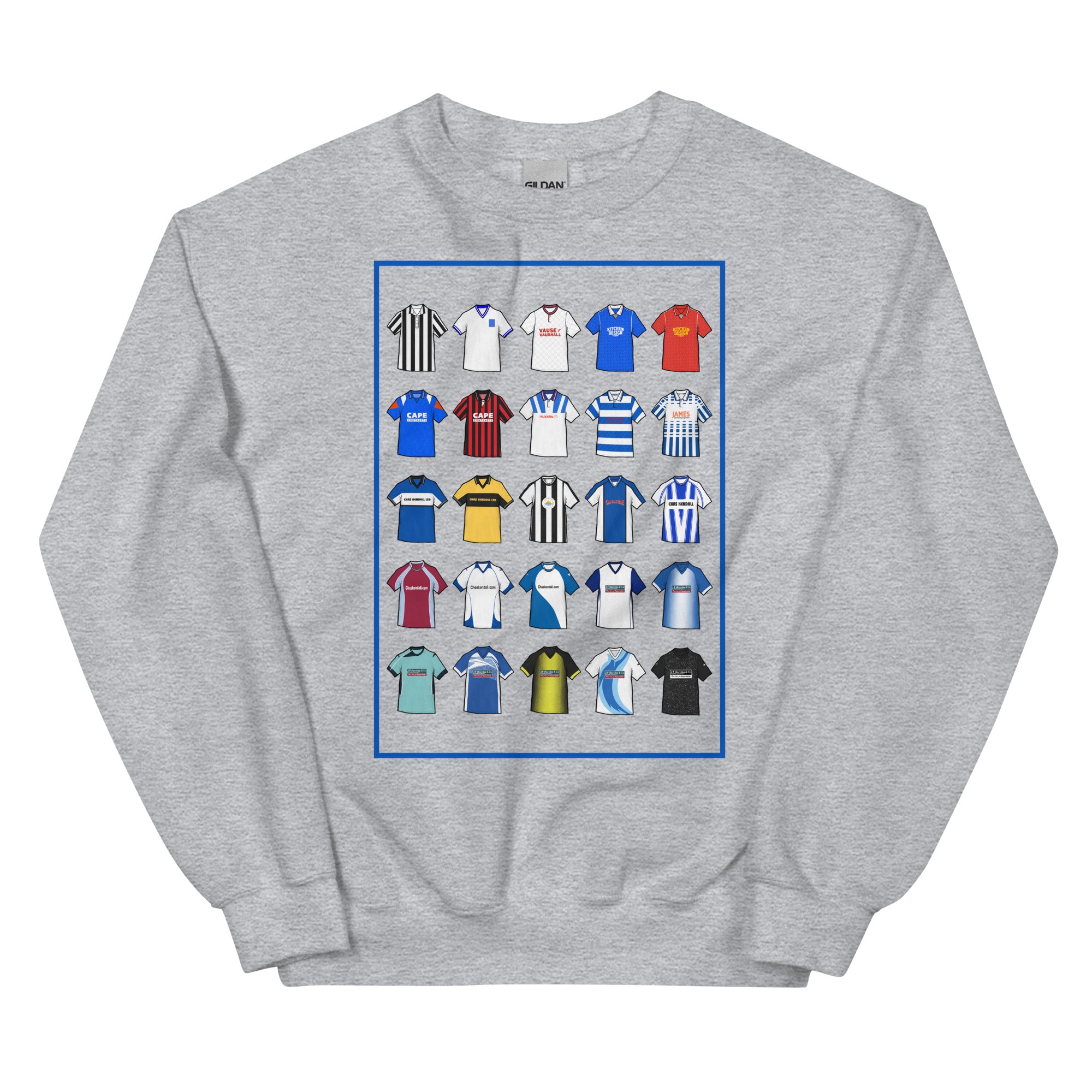 This sweatshirt design takes its cue from the iconic blue and white of Barrow AFC, blending vintage jersey textures with a bold, modern edge. With subtle nods to classic kits and the club’s proud history, it’s a tribute to the enduring legacy of the Bluebirds—crafted for comfort, built for true supporters