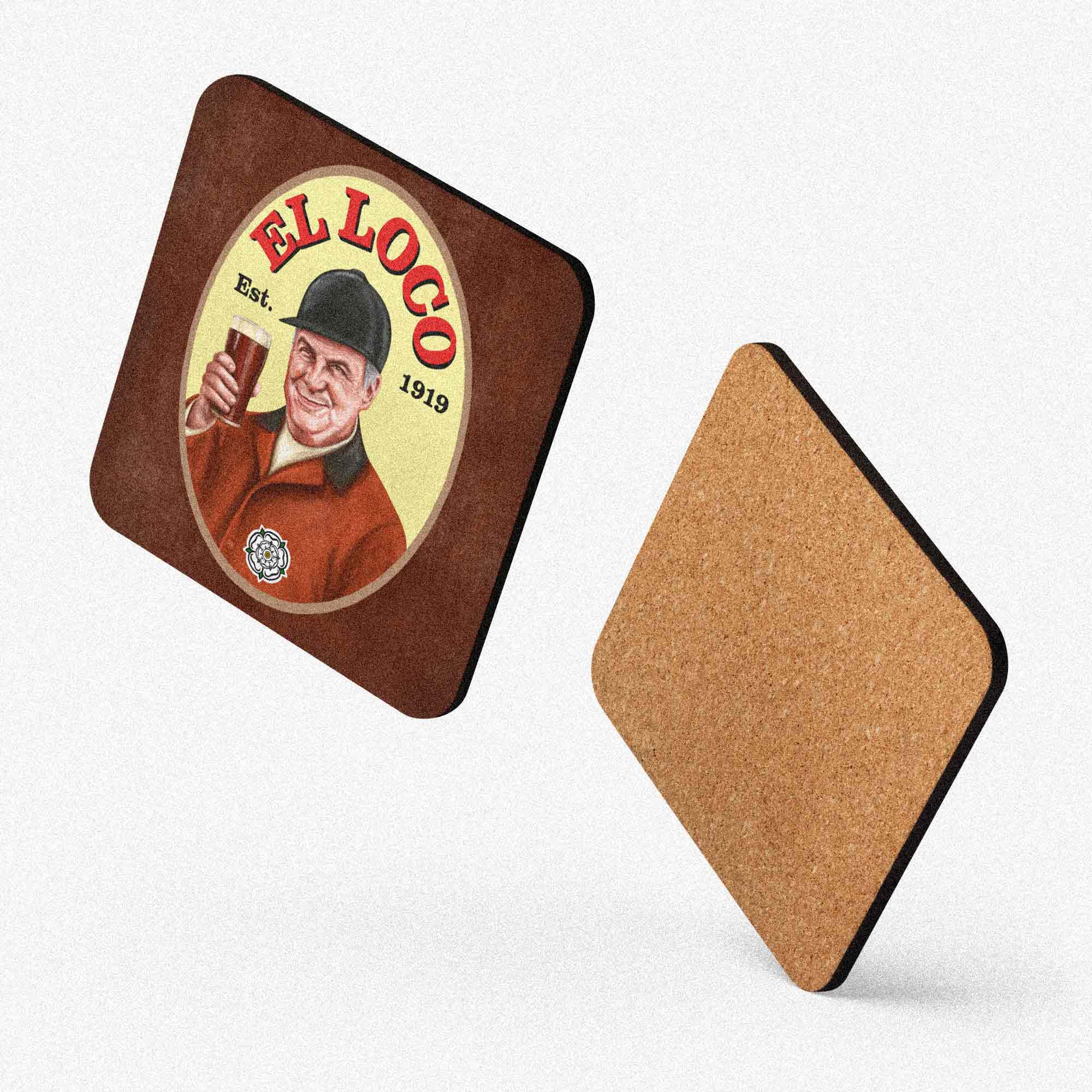 The El Loco Marcelo Bielsa coaster is inspired by the Tetley’s Bitter beer logo and features Leeds United design, making it a perfect Yorkshire football fan gift.