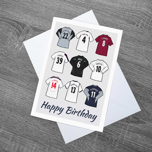Birthday card Bolton Wanderers themed featuring some of the greatest player jerseys in their history! 