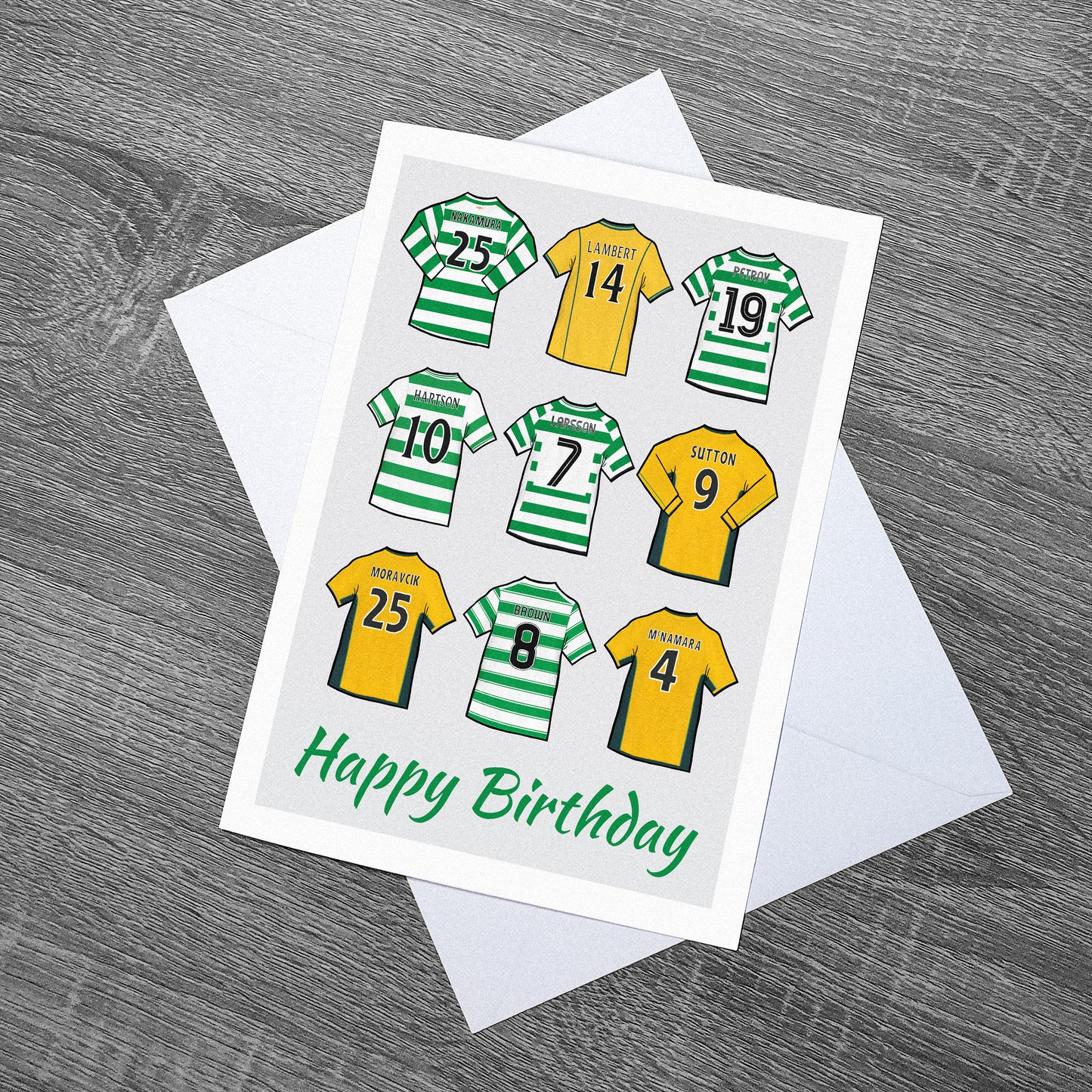 Celtic Legends Shirts Birthday, Fathers Day, Mothers Day Football Card With Envelope