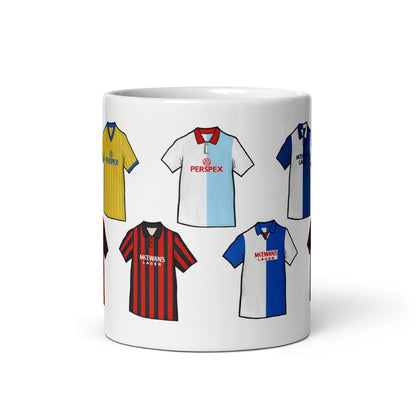 A drinking mug inspired by the legendary Blackburn Rovers shirts of the past