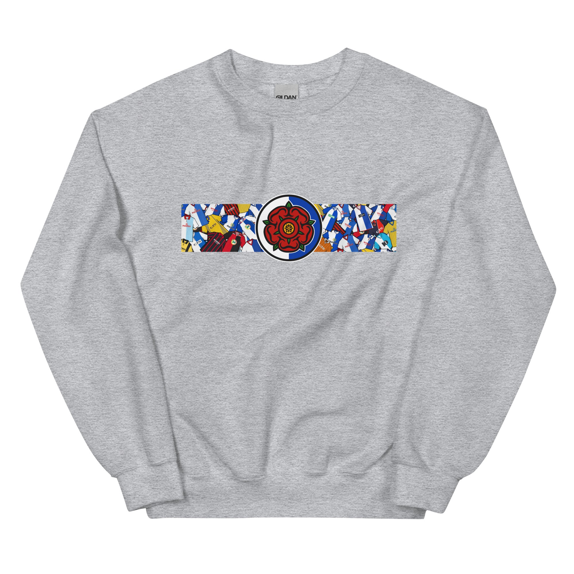 Blackburn Rovers FC-inspired retro football sweatshirt featuring a bold central Lancashire rose design. This unisex pullover blends vintage kit aesthetics with warm, everyday comfort—perfect for chilly match days, pub nights, or relaxed casual wear. The design pays homage to classic Rovers jerseys and proudly celebrates Blackburn’s rich football heritage and Lancashire roots. A perfect gift or wardrobe essential for dedicated fans who appreciate retro football culture and hometown pride