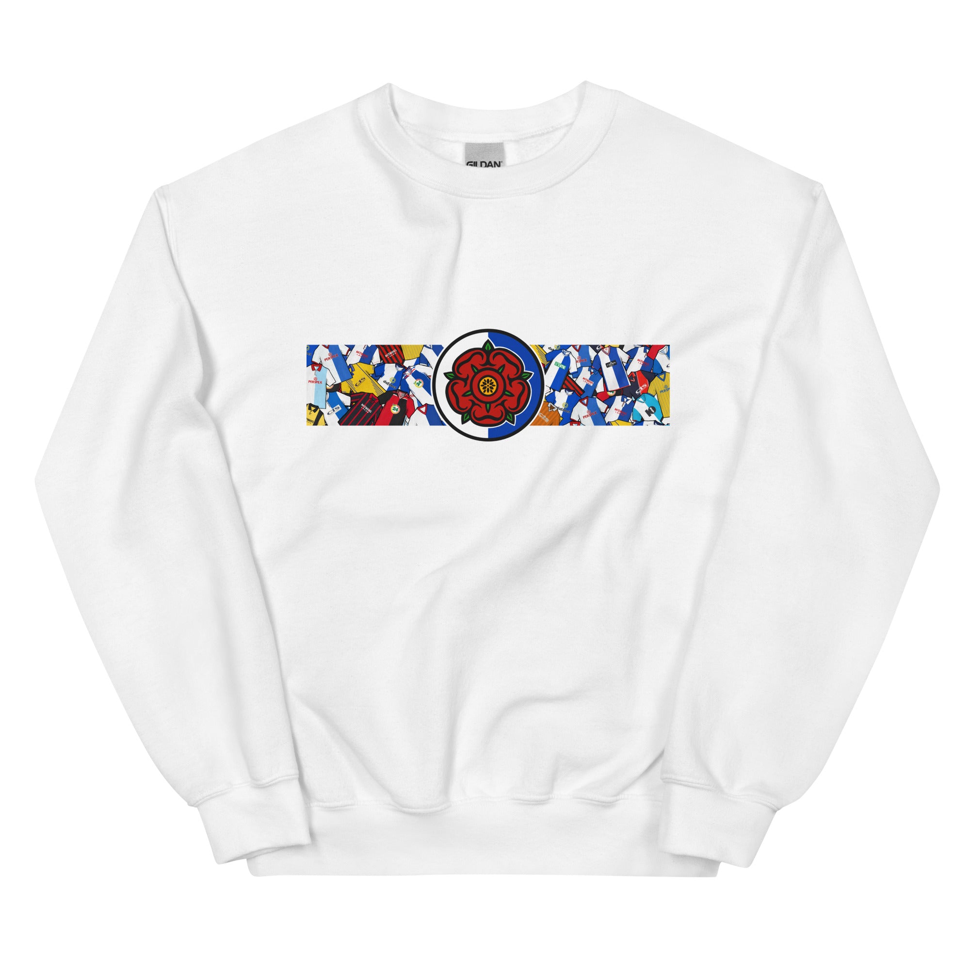 Blackburn Rovers FC-inspired retro football sweatshirt featuring a bold central Lancashire rose design. This unisex pullover blends vintage kit aesthetics with warm, everyday comfort—perfect for chilly match days, pub nights, or relaxed casual wear. The design pays homage to classic Rovers jerseys and proudly celebrates Blackburn’s rich football heritage and Lancashire roots. A perfect gift or wardrobe essential for dedicated fans who appreciate retro football culture and hometown pride