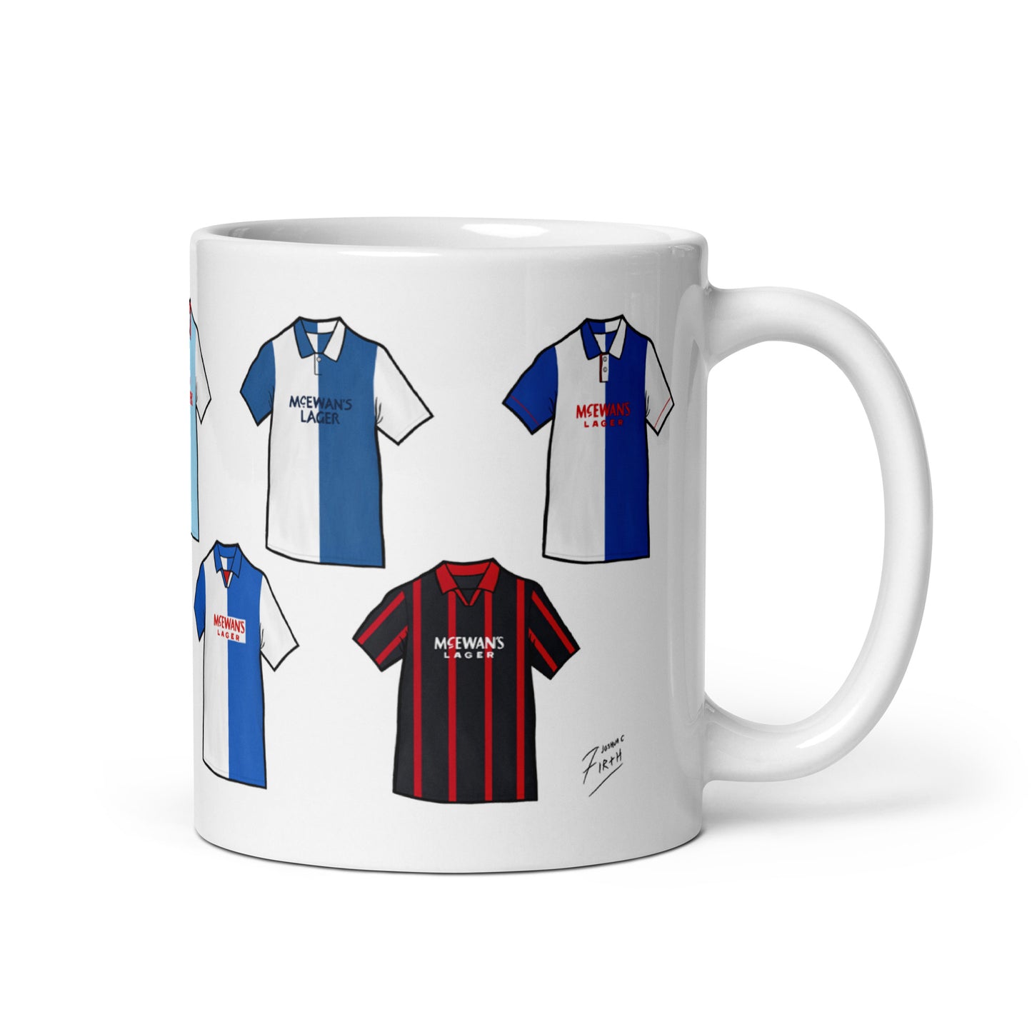 A drinking mug inspired by the legendary Blackburn Rovers shirts of the past