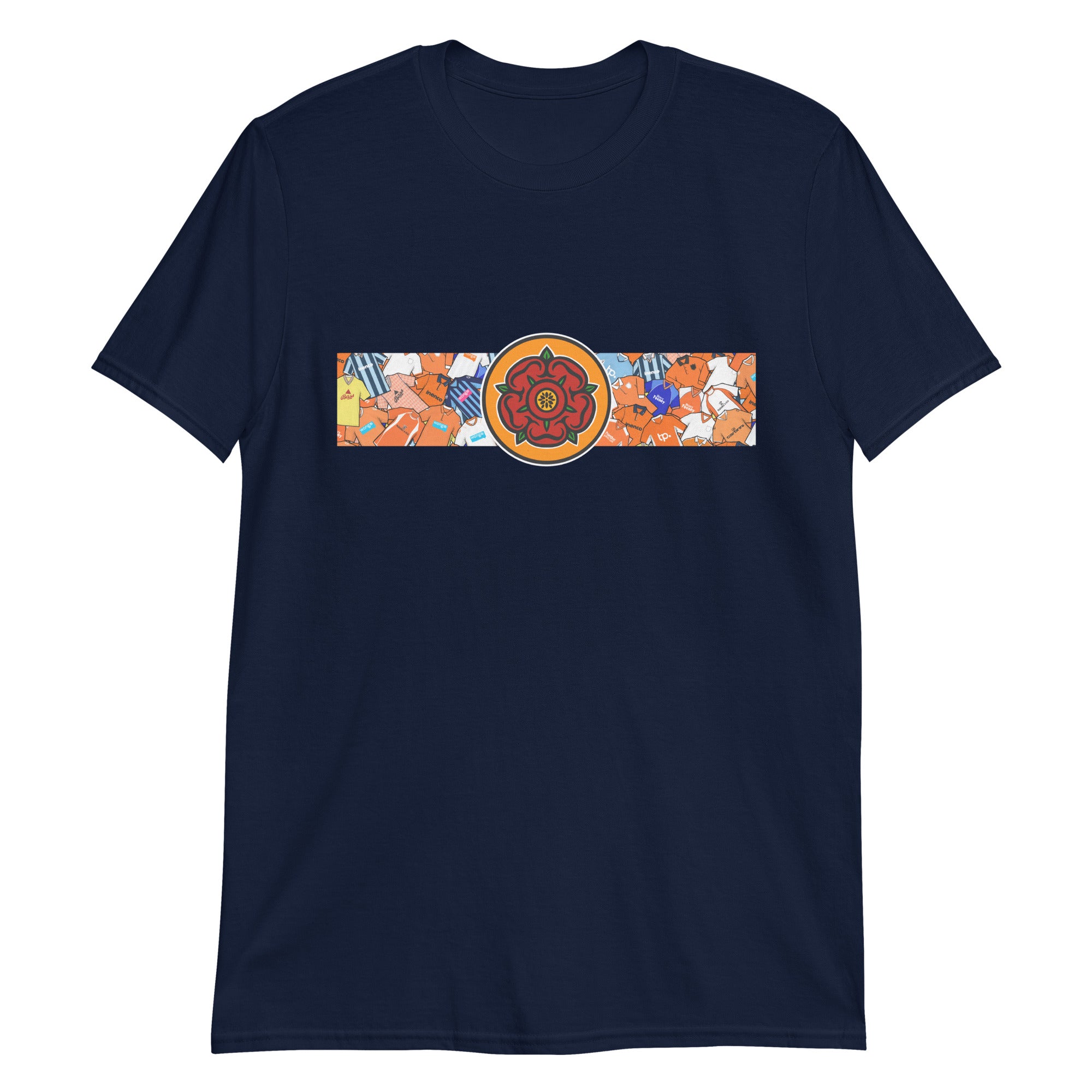 This T-shirt design celebrates Blackpool FC’s proud legacy, blending the club’s iconic tangerine and white with a bold, retro-inspired edge. Featuring classic jersey patterns and a central Lancashire Rose emblem, it pays homage to the passion and tradition of the Bloomfield Road faithful. A perfect fusion of vintage football heritage and contemporary streetwear—designed for true Seasiders supporters