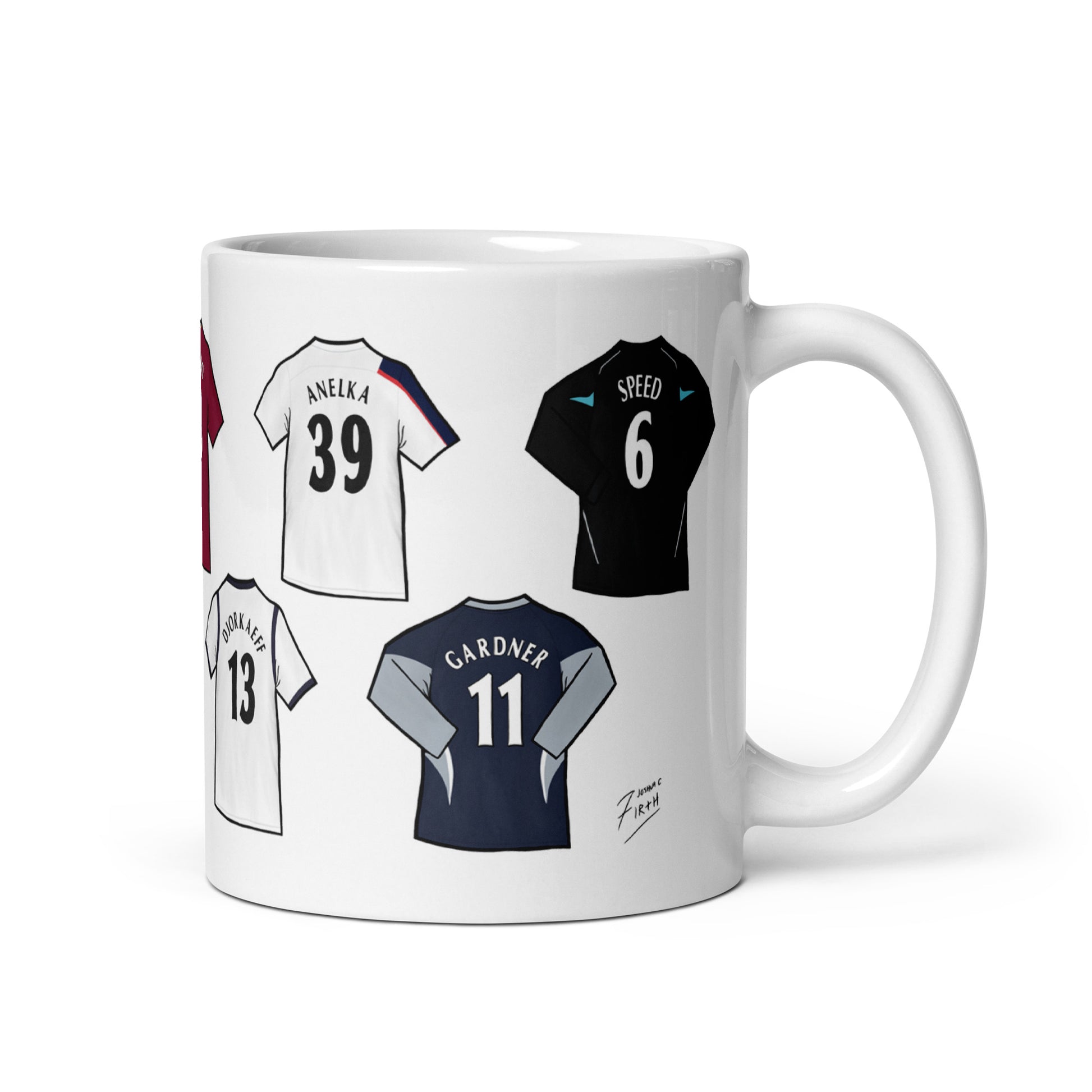 A mug inspired by the best players to play for Bolton. Legends of the Wanderers! Youri Djorkaeff, Nicholas Anelka, Gary Speed, Ricardo Gardner