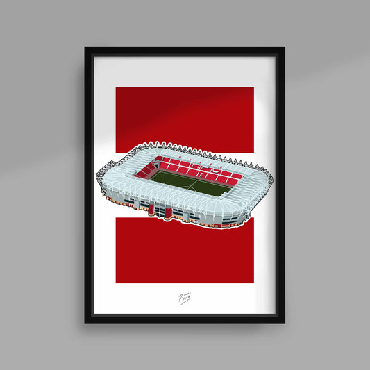 Football themed Middlesbrough Riverside Stadium artwork poster print. An iconic landmark of Teesside!
