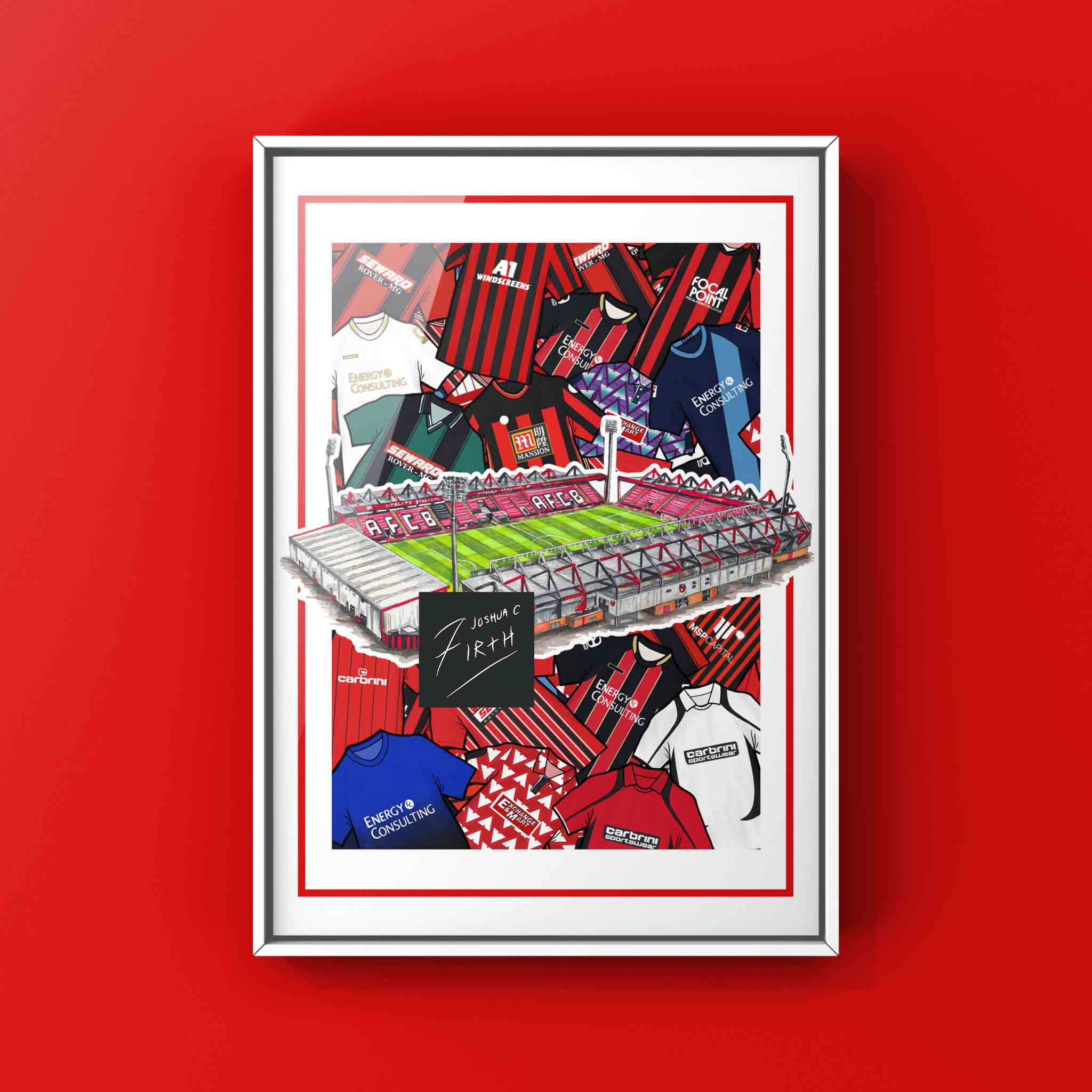 Bournemouth Kit Collage Retro Shirts & Stadium Football Print