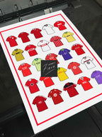 Inspired by Bristol City history 25 shirts on a poster print, available in A3 and A4, framed or unframed. A perfect gift or wall piece for any true Robins fan.
