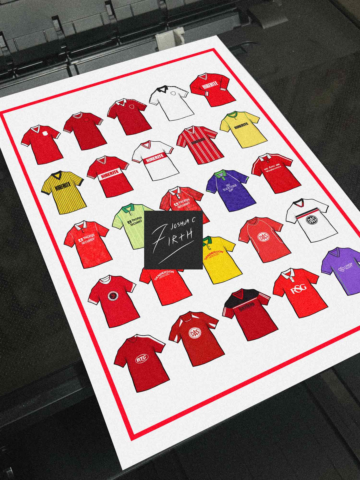 Inspired by Bristol City history 25 shirts on a poster print, available in A3 and A4, framed or unframed. A perfect gift or wall piece for any true Robins fan.